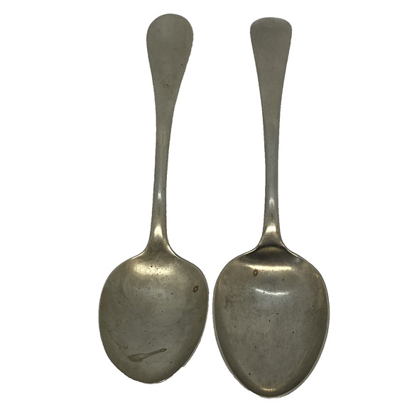 Early 20th Century Two Nickel Silver 7 1/8" Tablespoons Estate Rustic Primitive - Picture 3 of 12